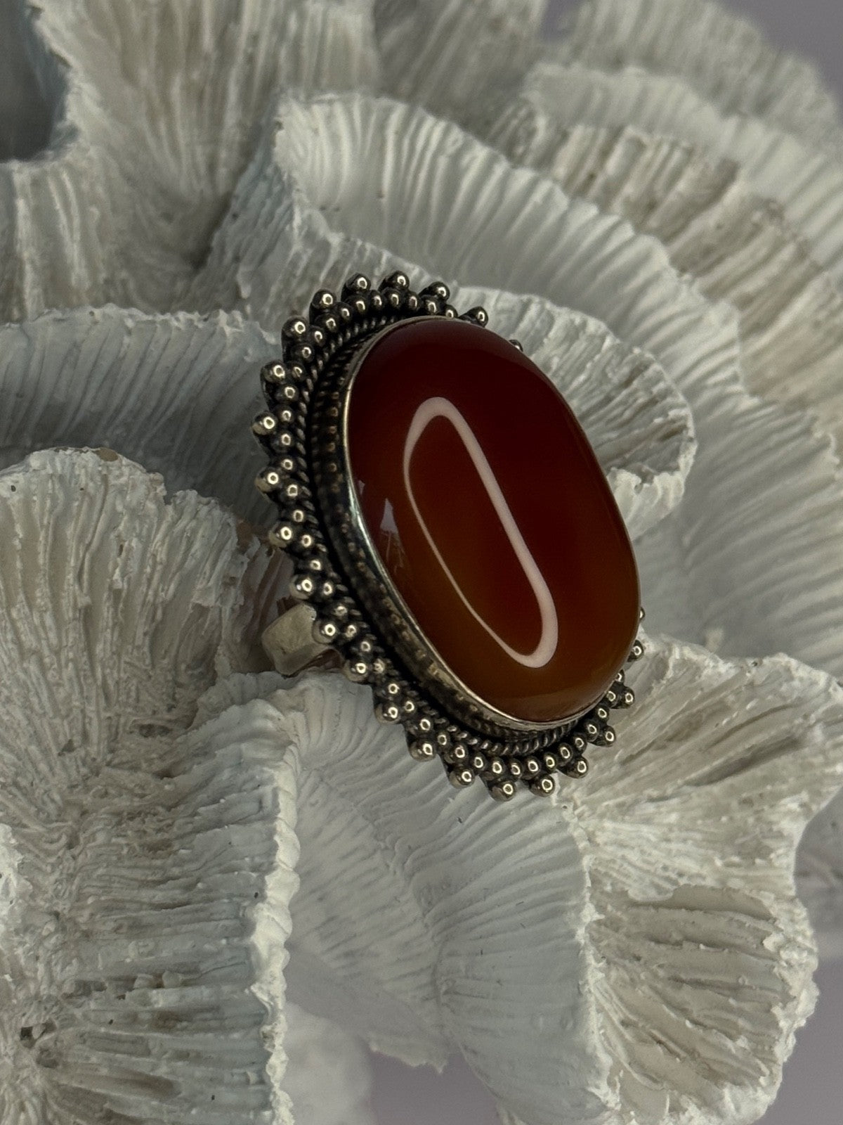 Vintage 925 Sterling Silver Carnelian Ring Size 6