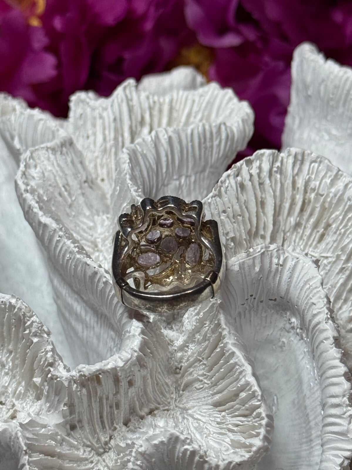 925 Sterling Silver Amethyst & Marcasite Ring Size 5