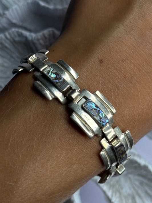 Vintage 925 Sterling Silver Abalone Bracelet Length 7