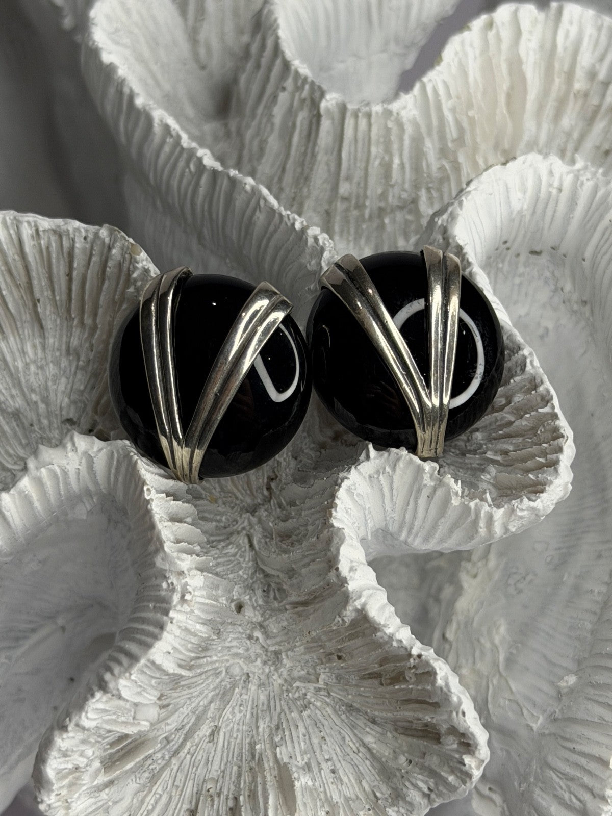 Vintage 925 Sterling Silver Black Onyx Earrings