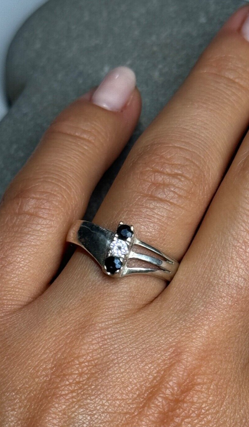 925 Sterling Silver Sapphire & Beryl Ring Size 8