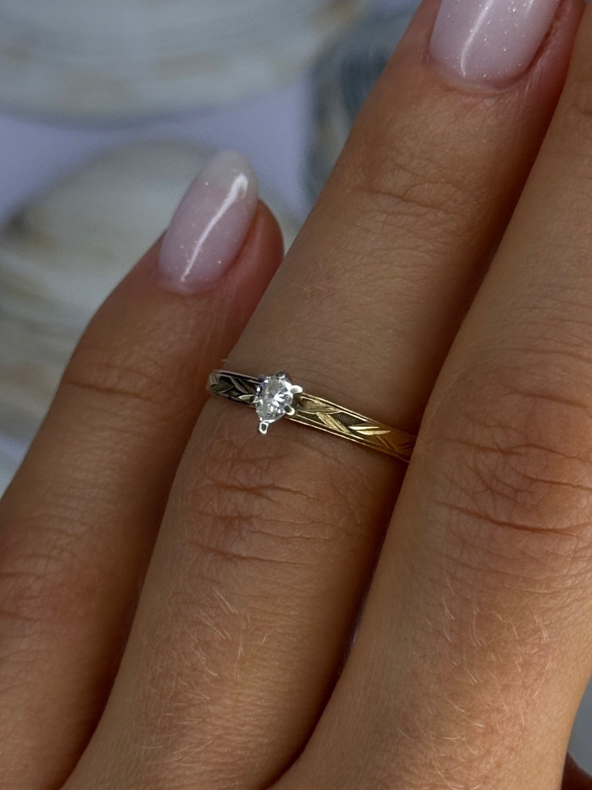 14K P HKS Yellow Gold Diamond 0.10 Carat Ring Size 6