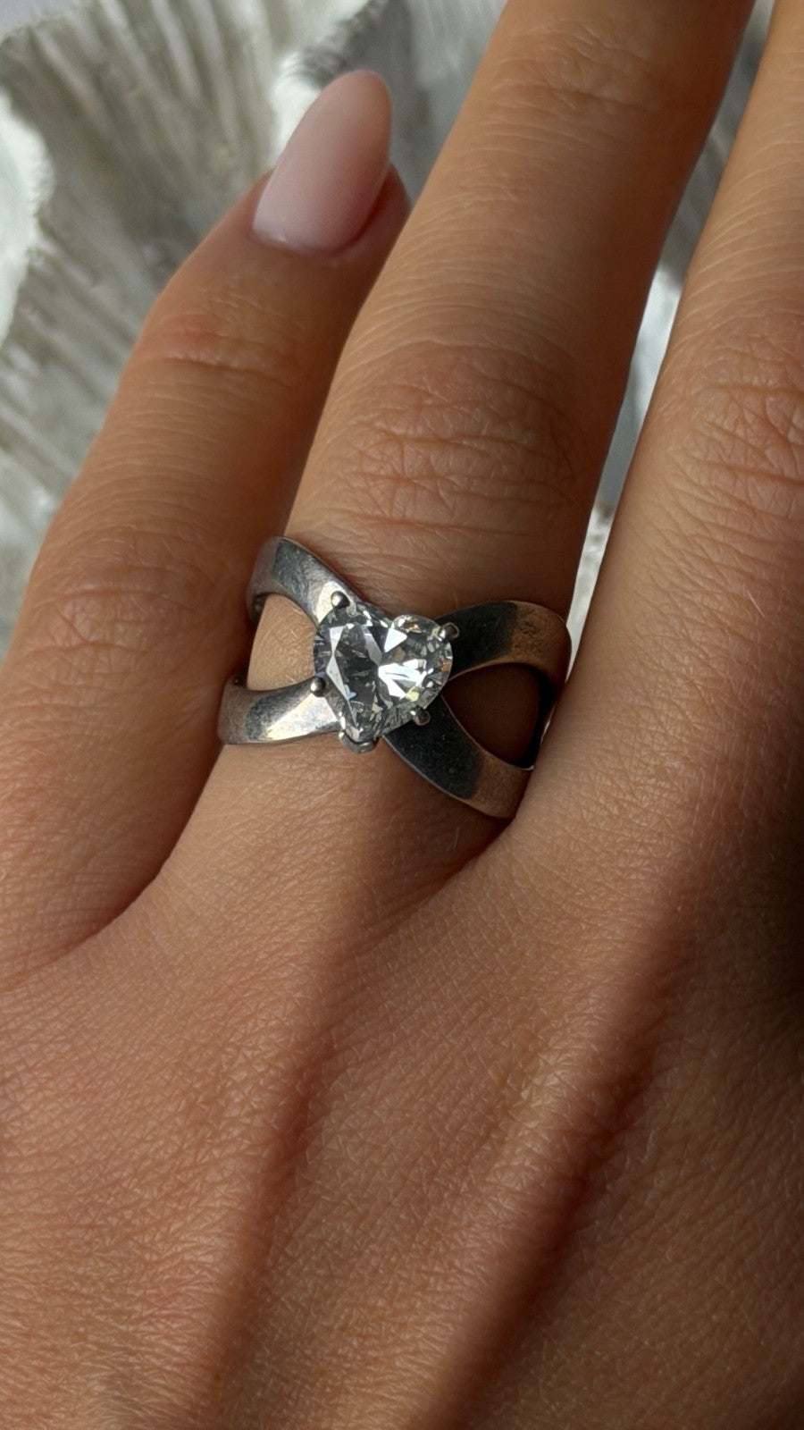 925 Sterling Silver Cz Heart Ring Size 7