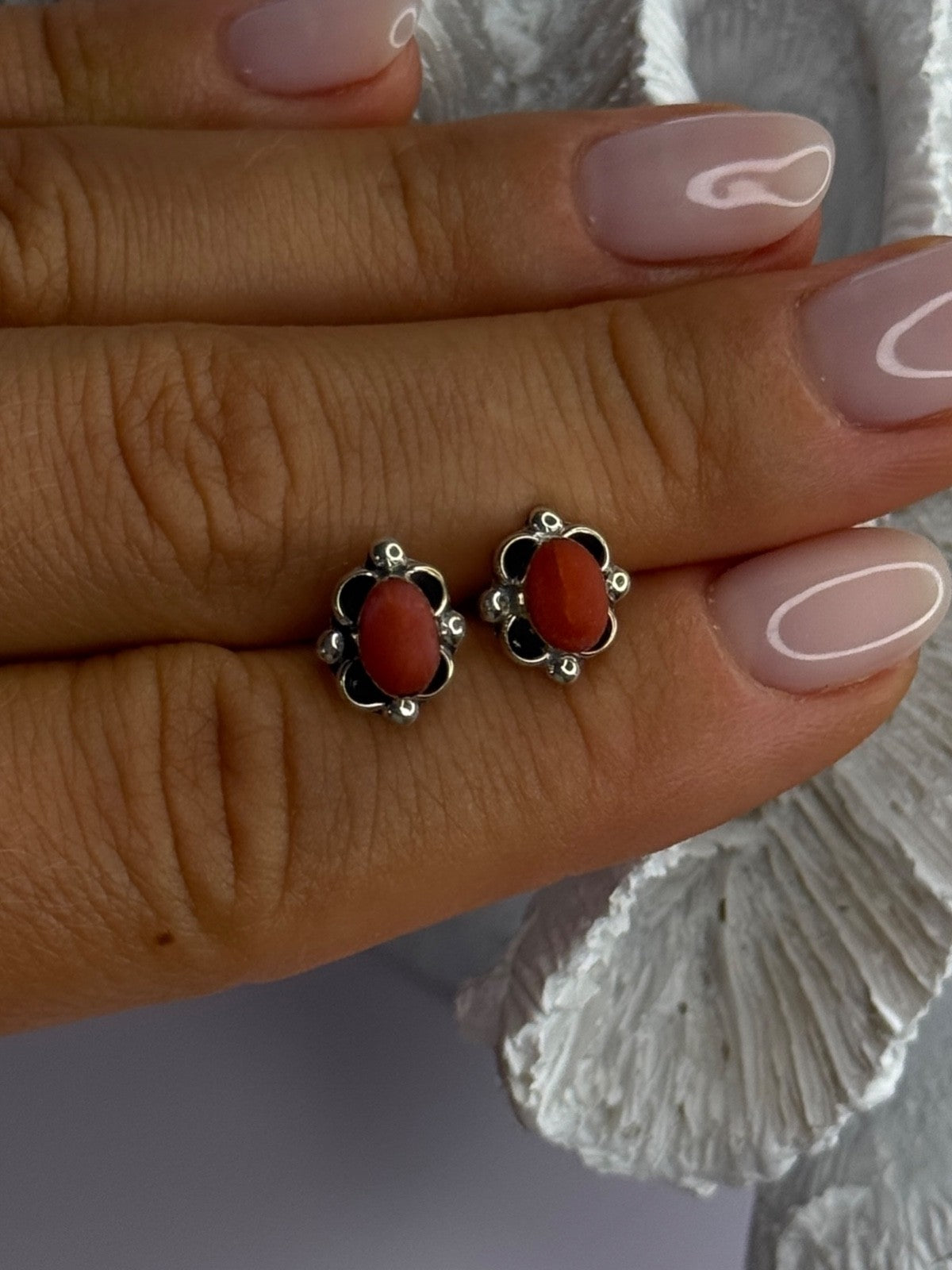 925 Sterling Silver Carnelian Stud Earrings Length 0.40 Inch