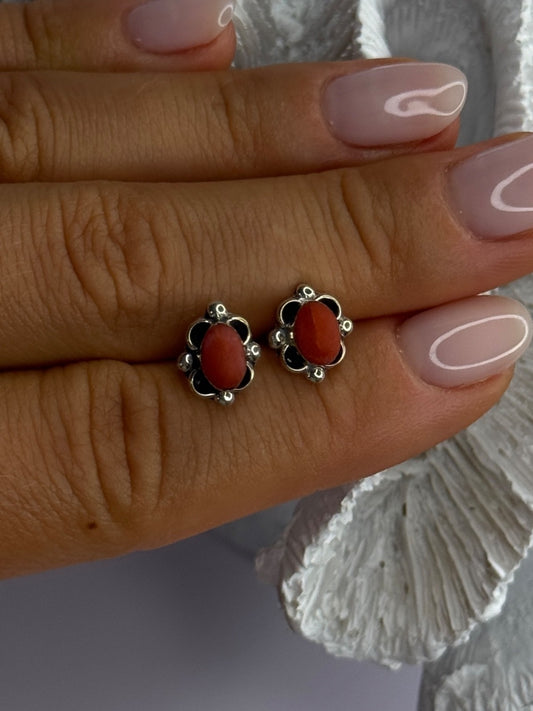 925 Sterling Silver Carnelian Stud Earrings Length 0.40 Inch