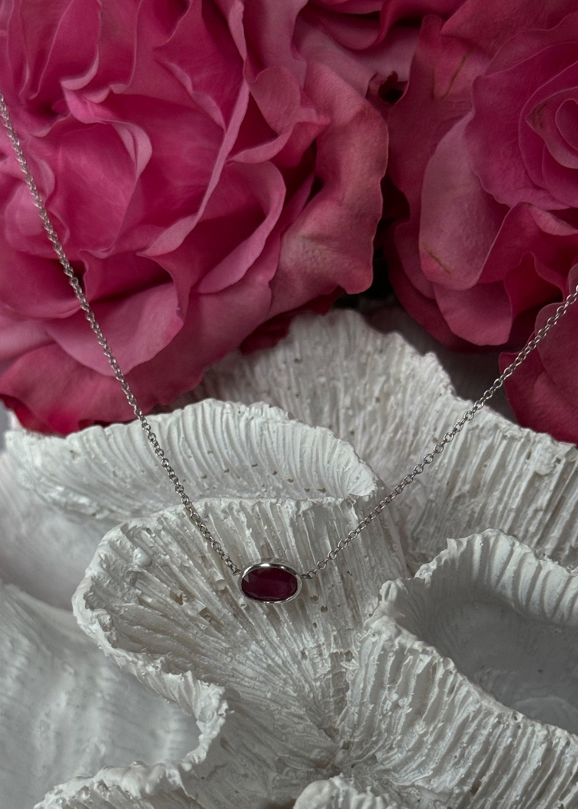 925 Sterling Silver Ruby Necklace Length 16 inch