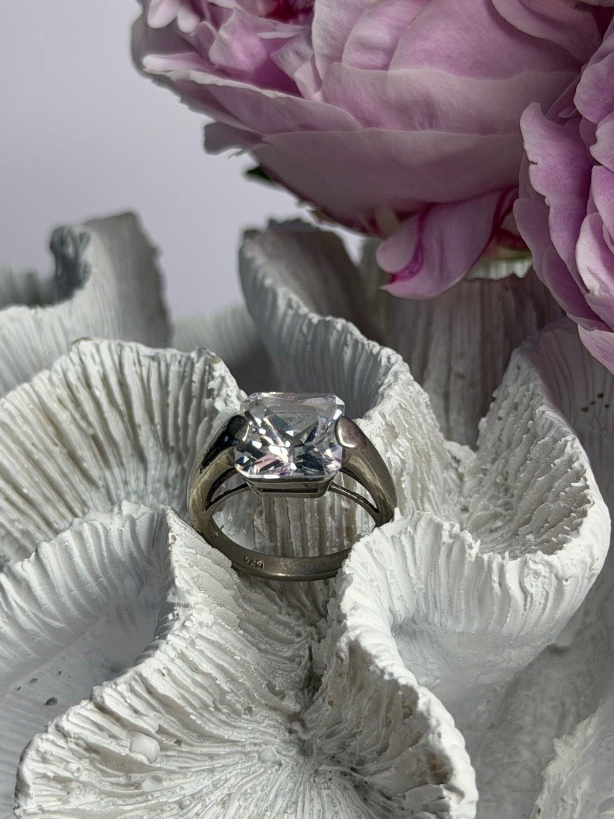 925 Sterling Silver White Spinel Ring Size 6
