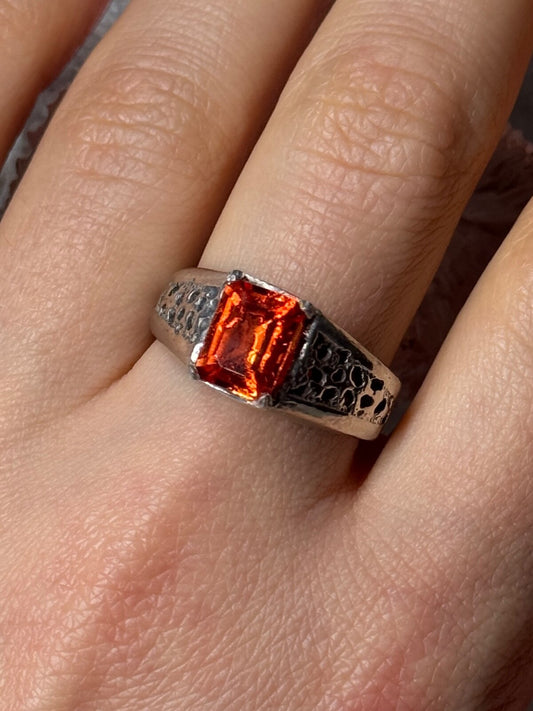 925 Sterling Silver Orange Citrine Men'S Ring Size 9