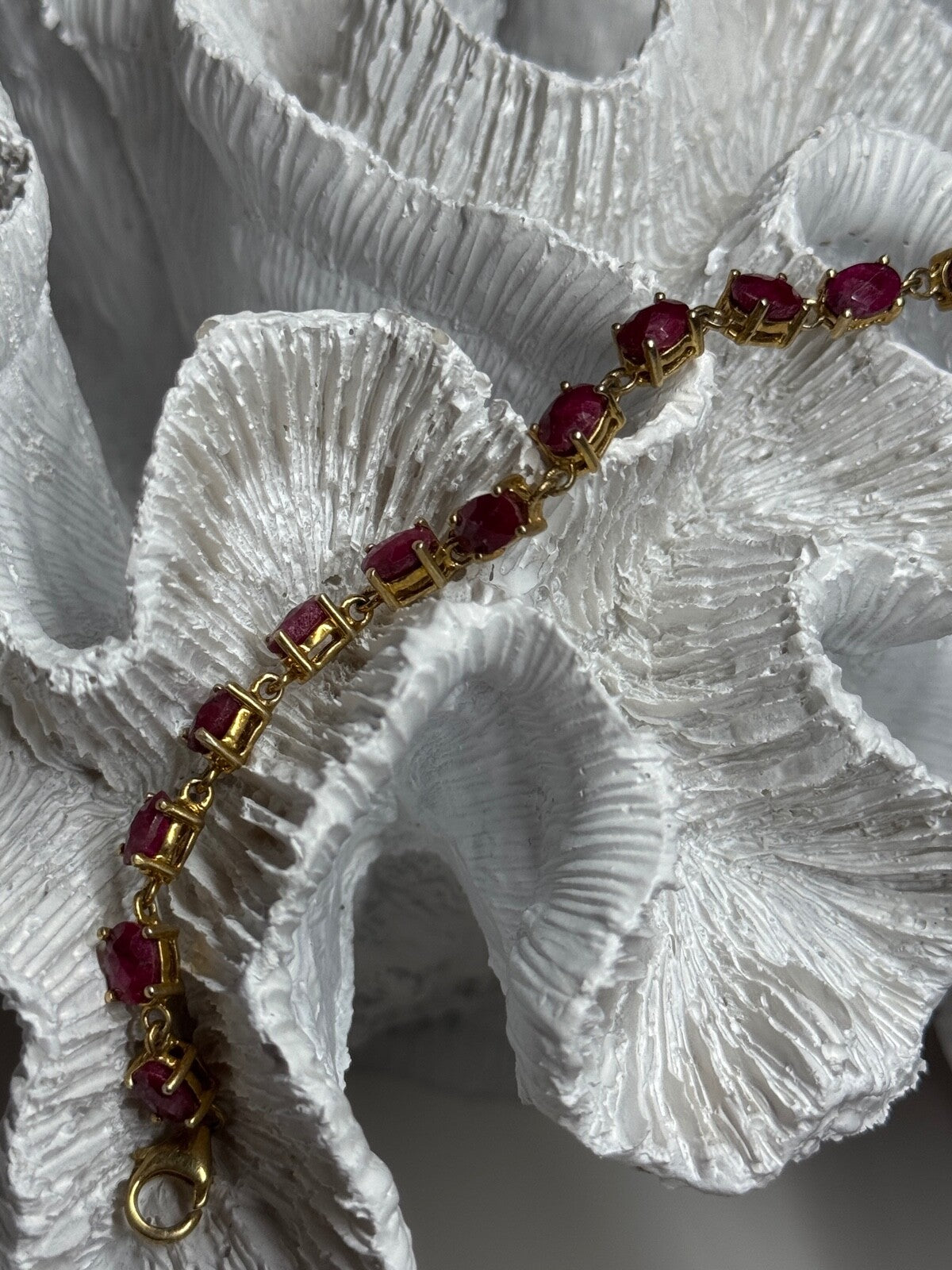 925 Sterling Silver Gold Plated Ruby Bracelet Length 7 Inch