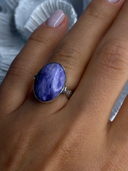 Vintage 925 Sterling Silver Charoite Ring Size 6