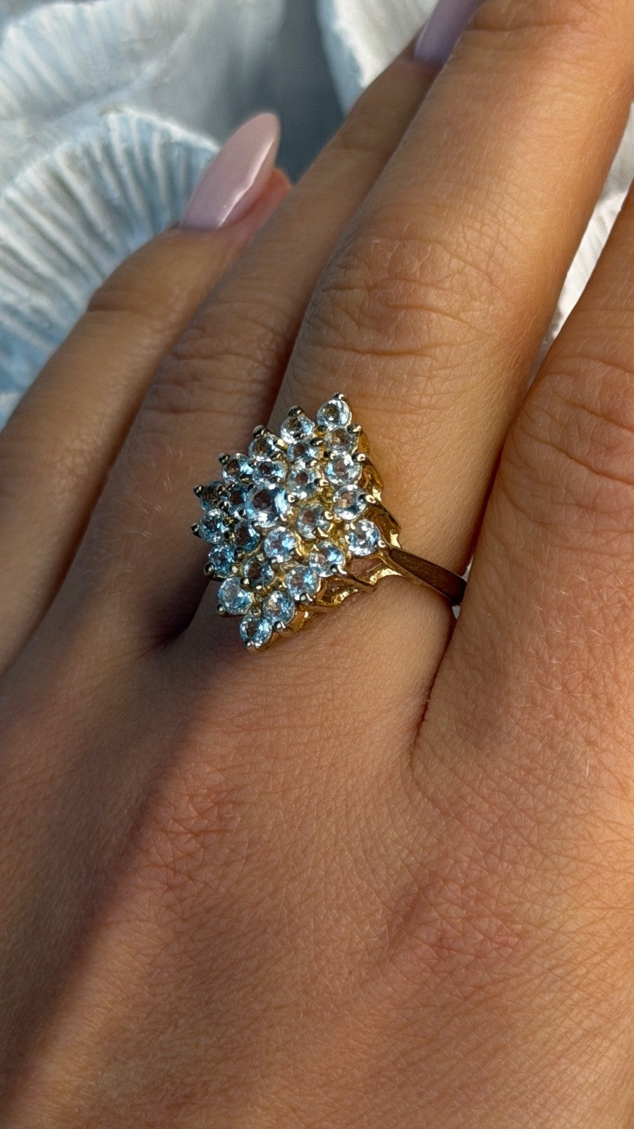 925 Sterling Silver Gold Plated Blue Topaz Ring Size 8