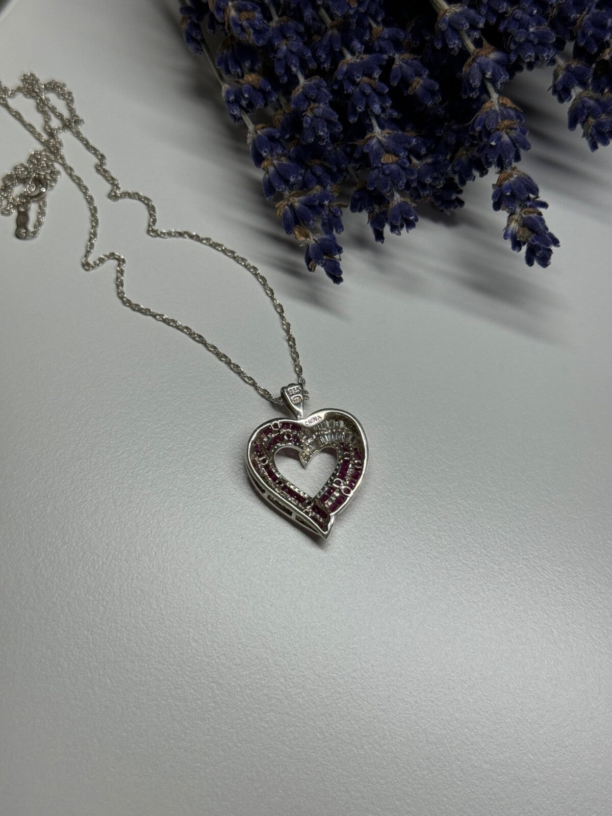 925 Sterling Silver Necklace Pink & White Spinel