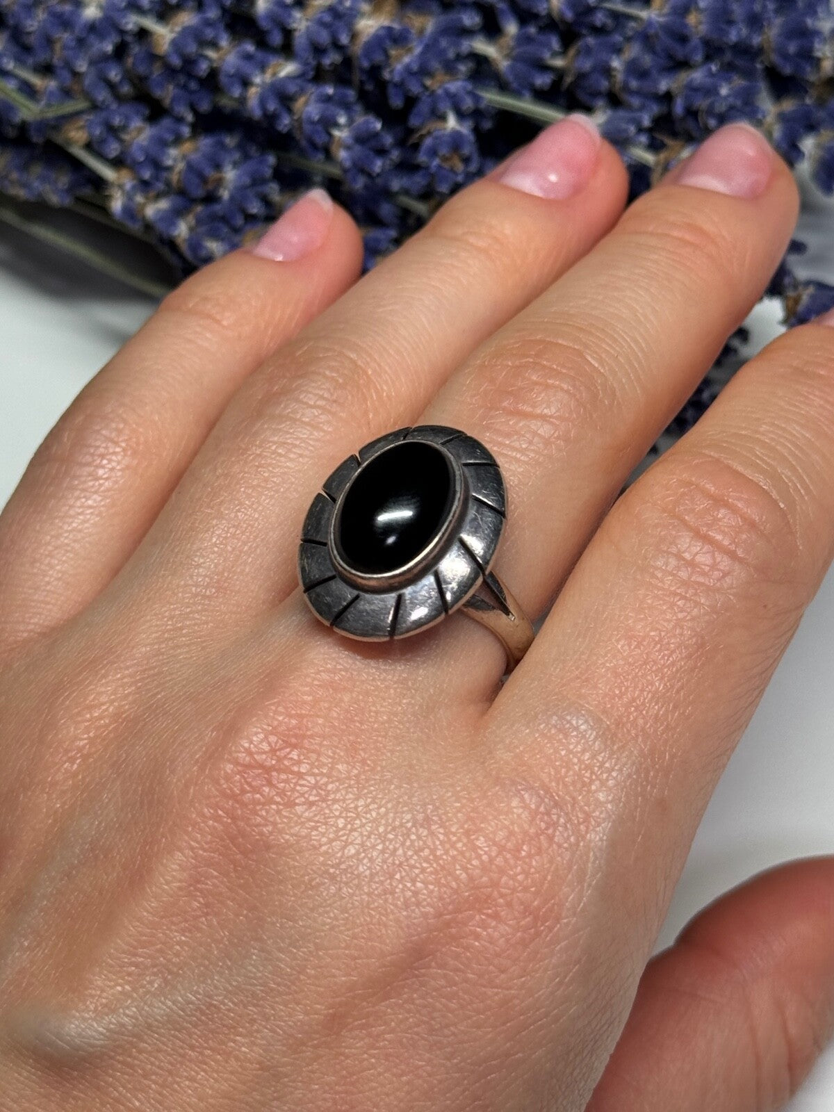 925 Sterling Silver Onyx Ring Size 8.5