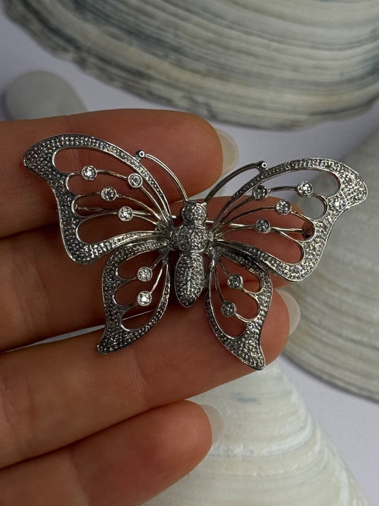 925 Sterling Silver Butterfly Beryl Brooch Length 1.30 Inch