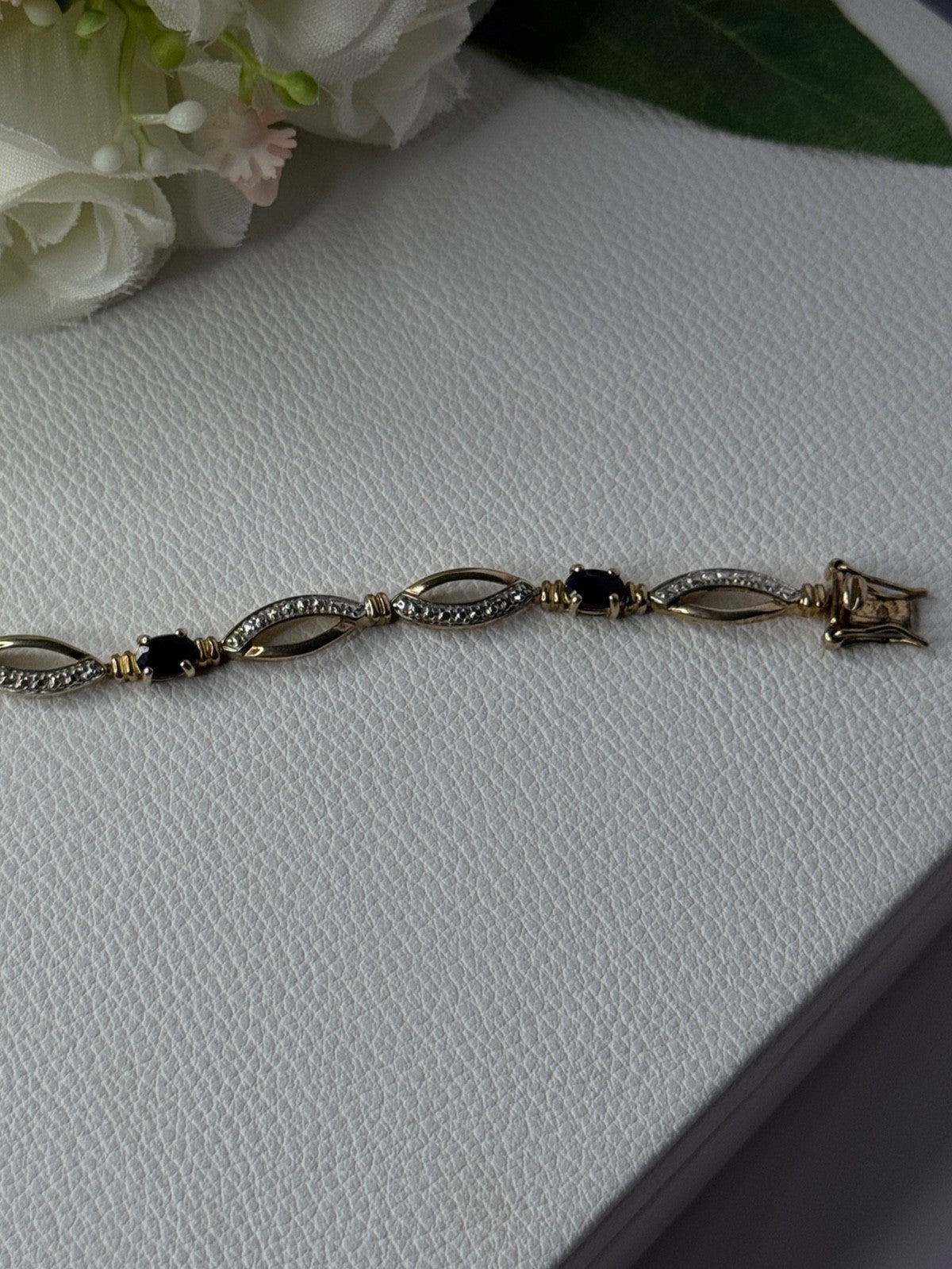 Dl 925 Sterling Silver Gold Plated Sapphire Bracelet Length 7.5 Inch