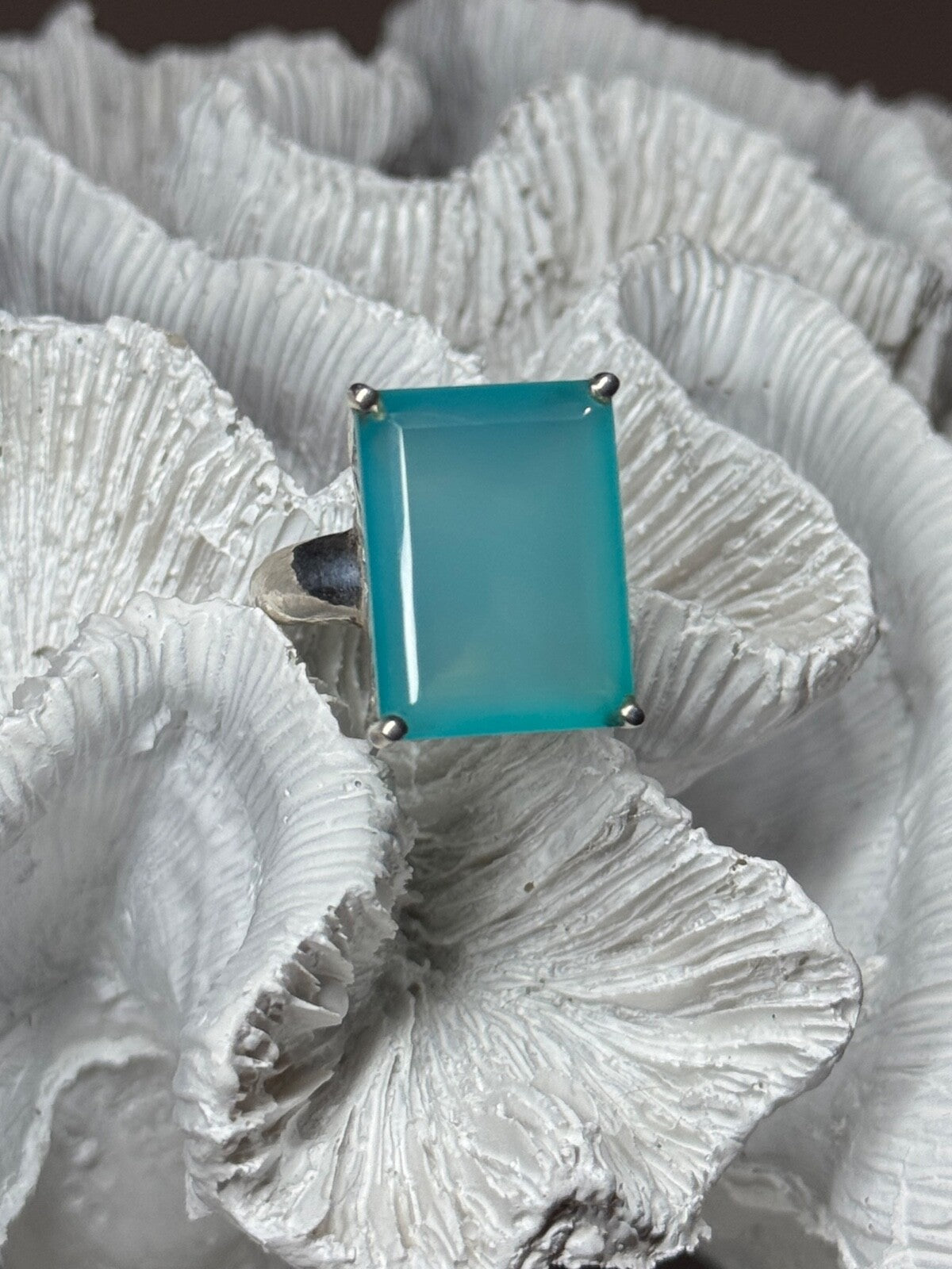 925 Sterling Silver Aquamarine Ring Size 7.5