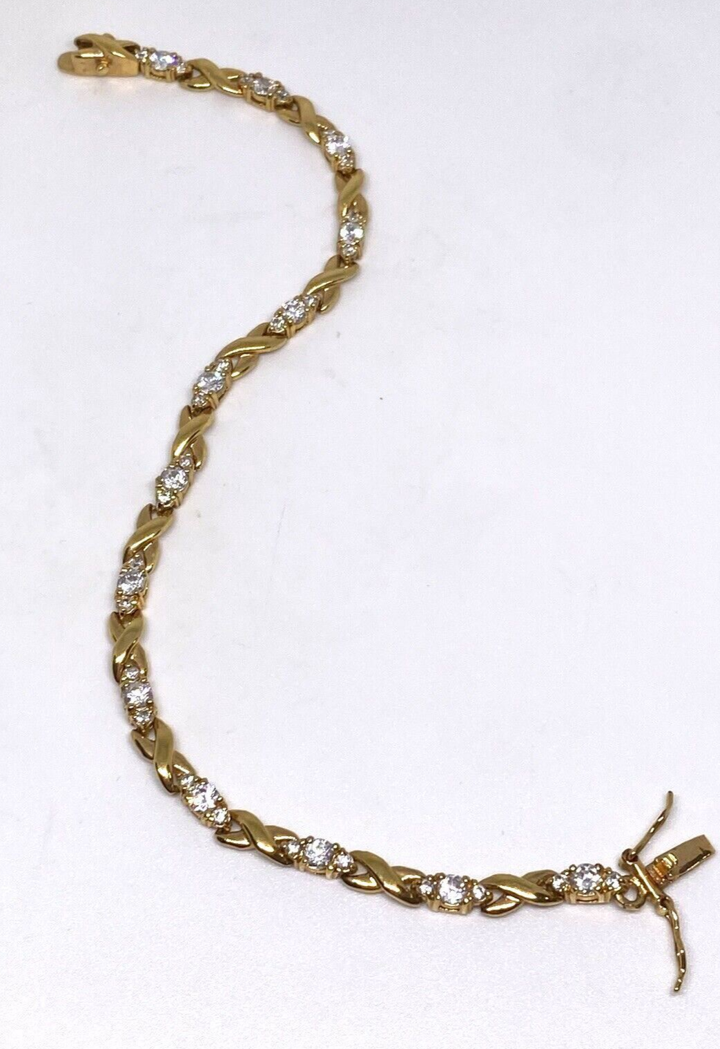 925 Sterling Silver Gold Plated CZ Bracelet 8.5 in