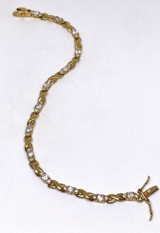 925 Sterling Silver Gold Plated CZ Bracelet 8.5 in