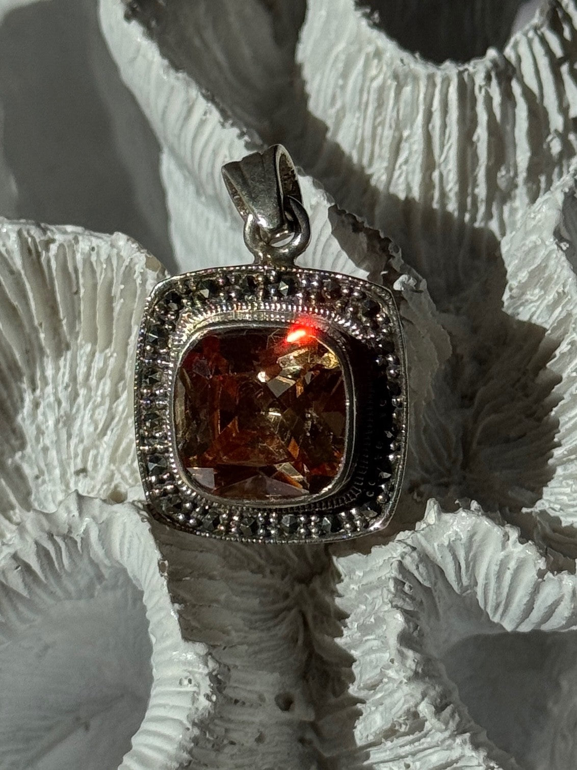 925 Sterling Silver Citrine & Marcasite Pendant