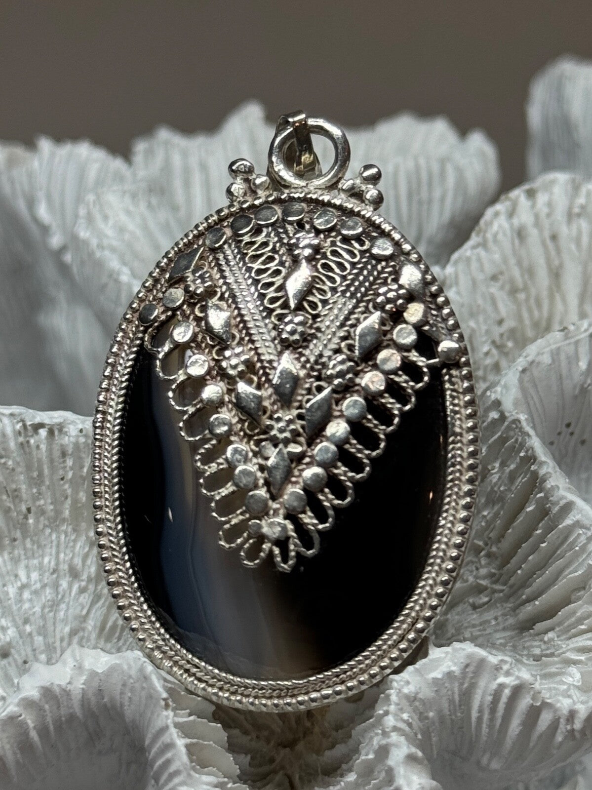 Vintage 925 Sterling Silver Agate Pendant Length 2.3 Inch