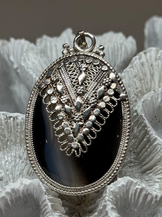 Vintage 925 Sterling Silver Agate Pendant Length 2.3 Inch