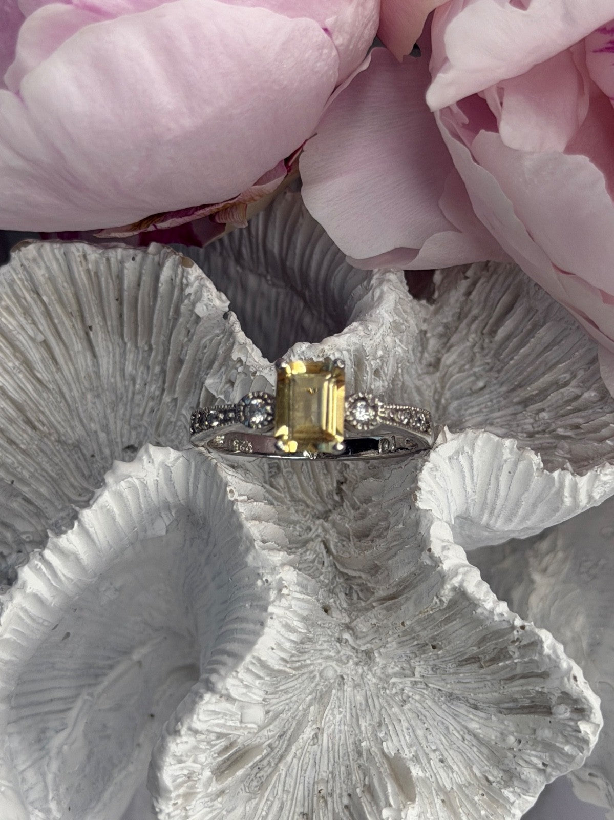 925 Sterling Silver Citrine & Beryl Ring Size 10