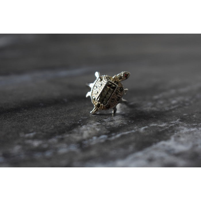 925 Sterling Silver Marcasites "Turtle" Ring Size 6.5