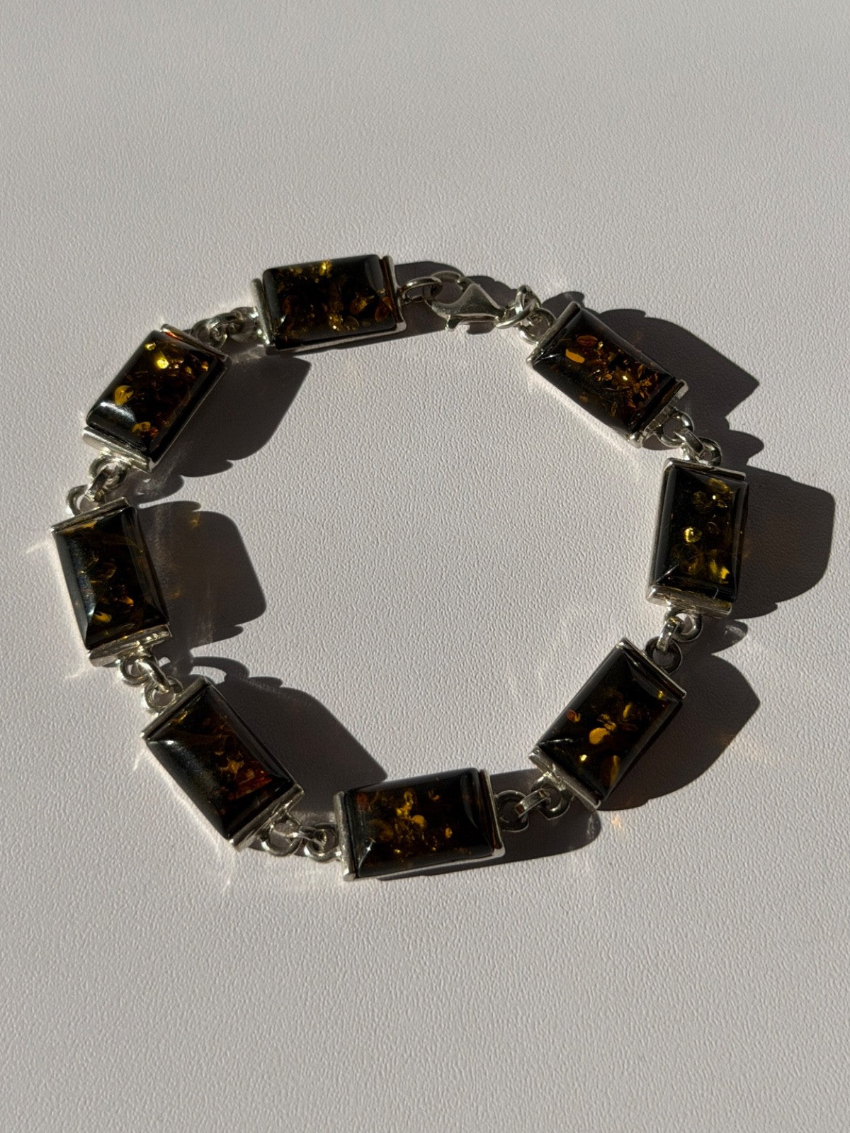 925 Sterling Silver Amber Bracelet Size 7