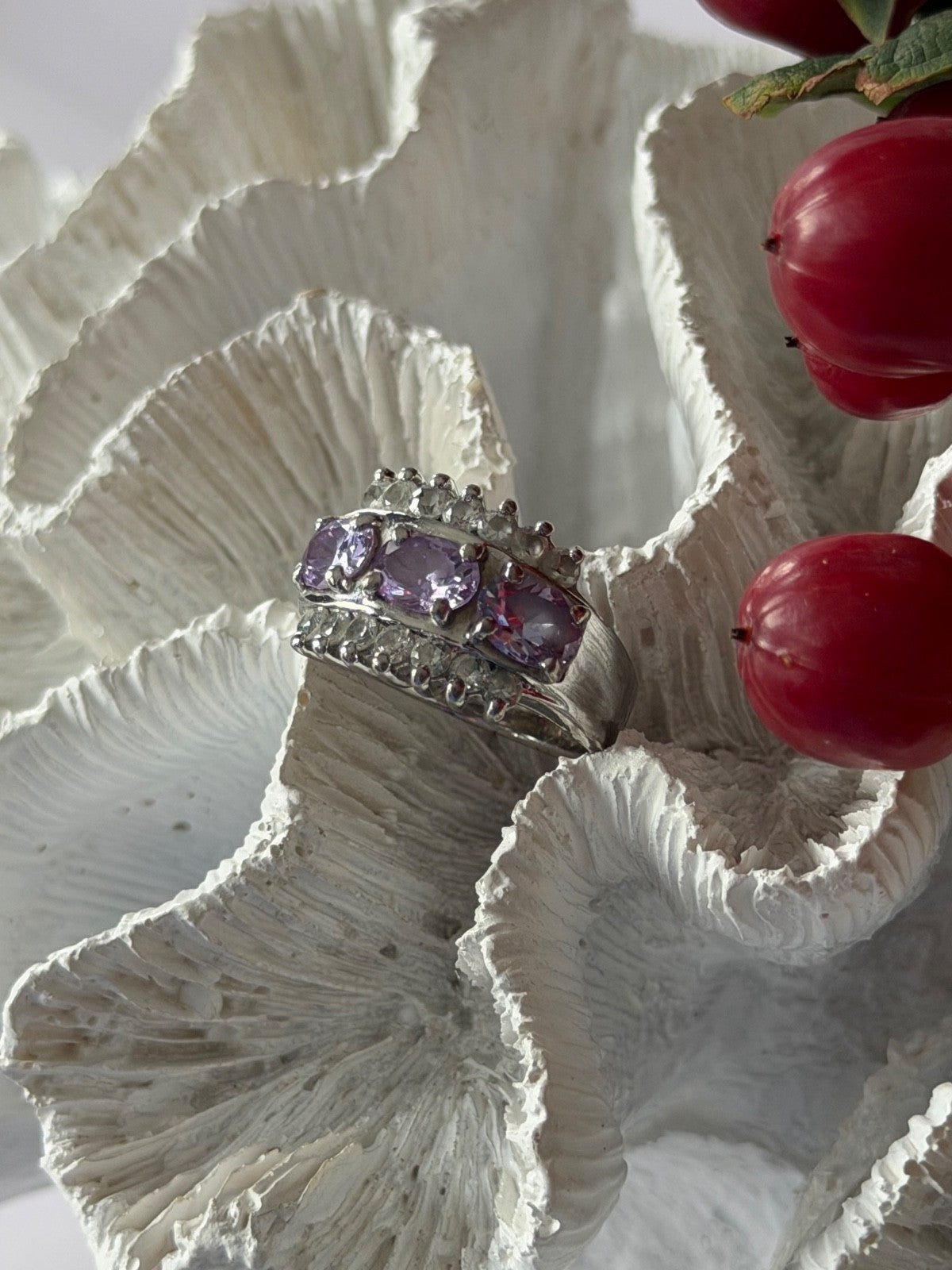 925 Sterling Silver Amethyst & Beryl Ring Size 7