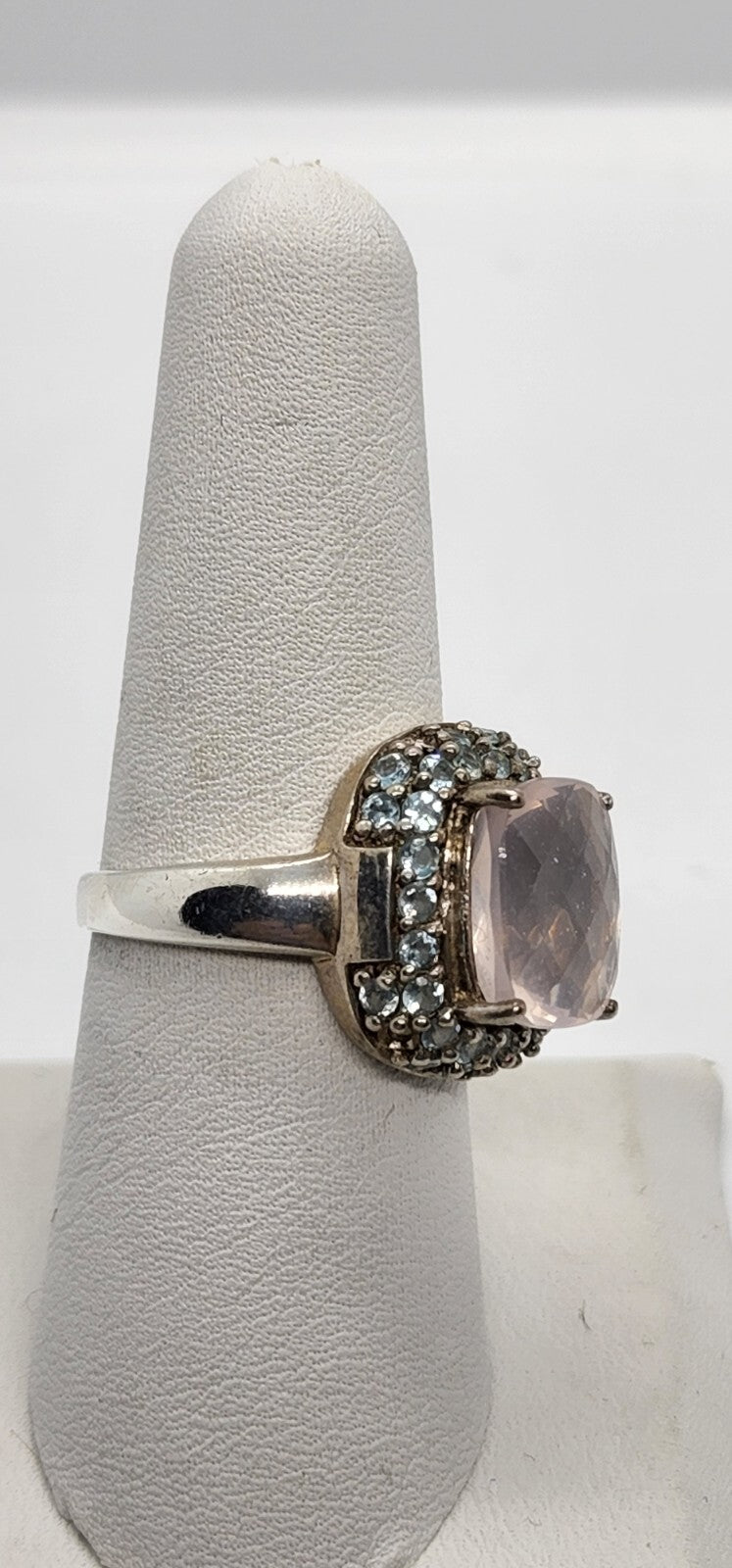 925 Sterling Silver Quartz & Zircon Ring Size 8