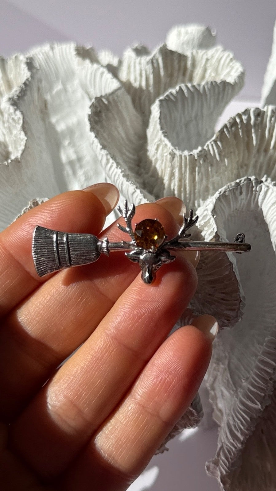 925 Sterling Silver Orange Citrine Deer Brooch