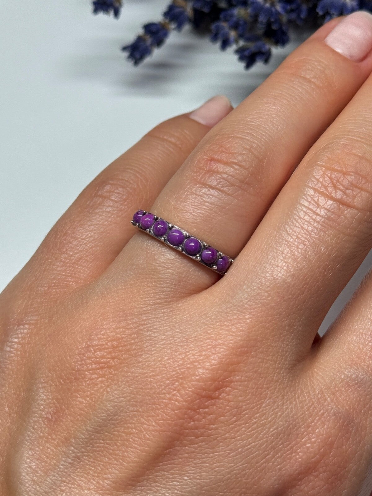 925 Sterling Silver Purple Agate Ring Size 6