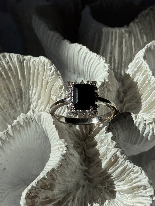 925 Sterling Silver Onyx & Beryl Ring Size 9
