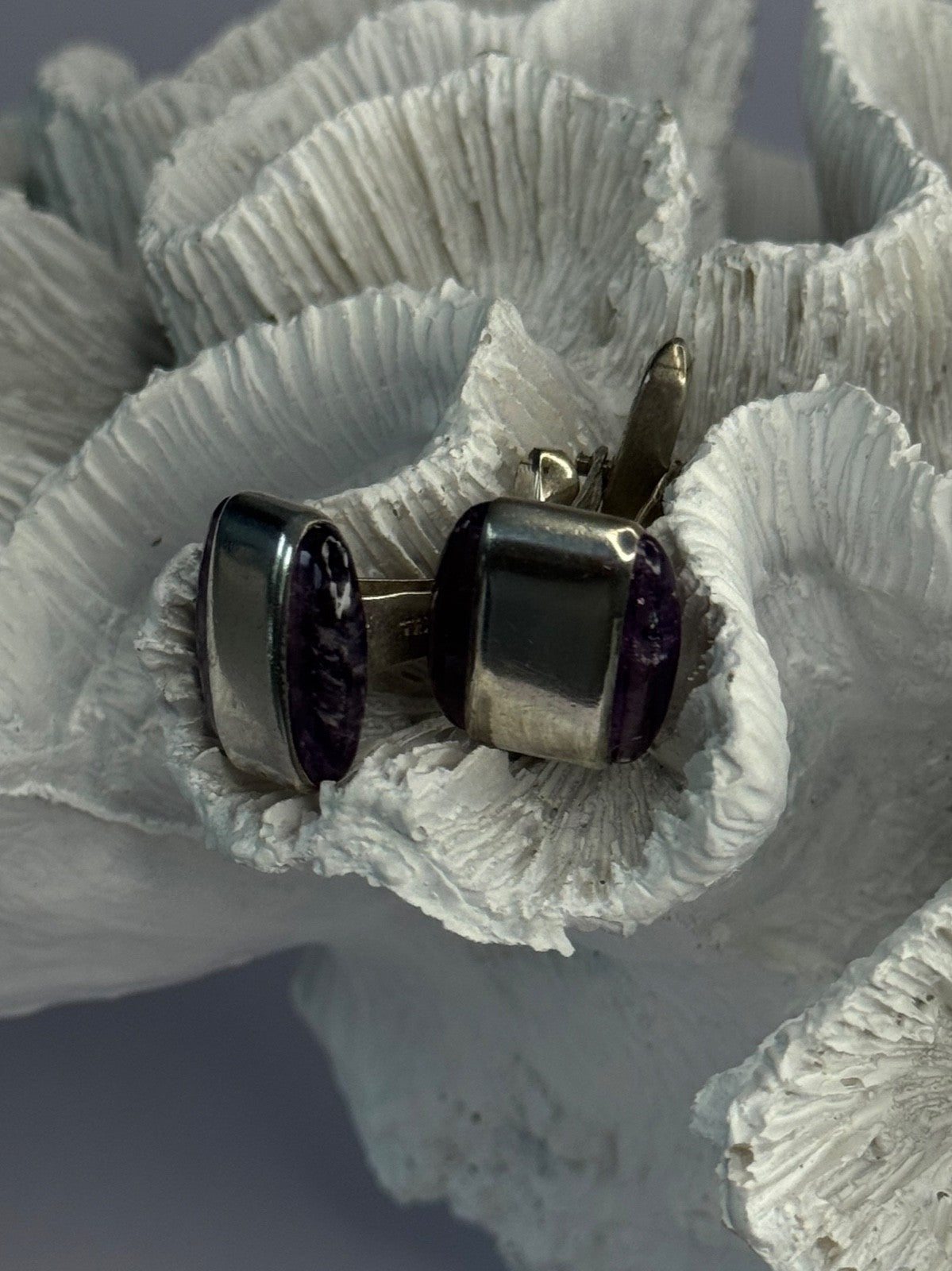 Vintage 925 Sterling Silver Amethyst Taxco Beto Cufflinks