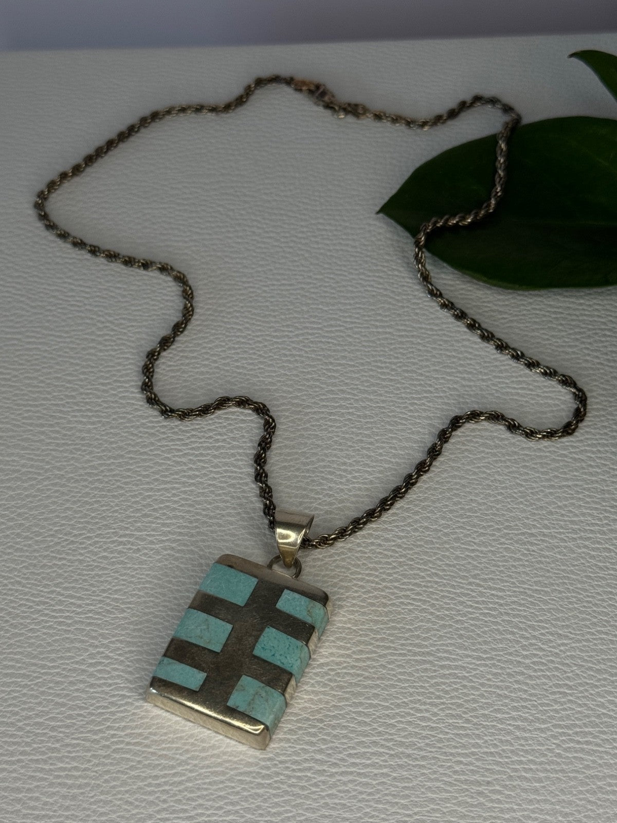 Vintage 925 Sterling Silver Turquoise Necklace Length 18 Inch