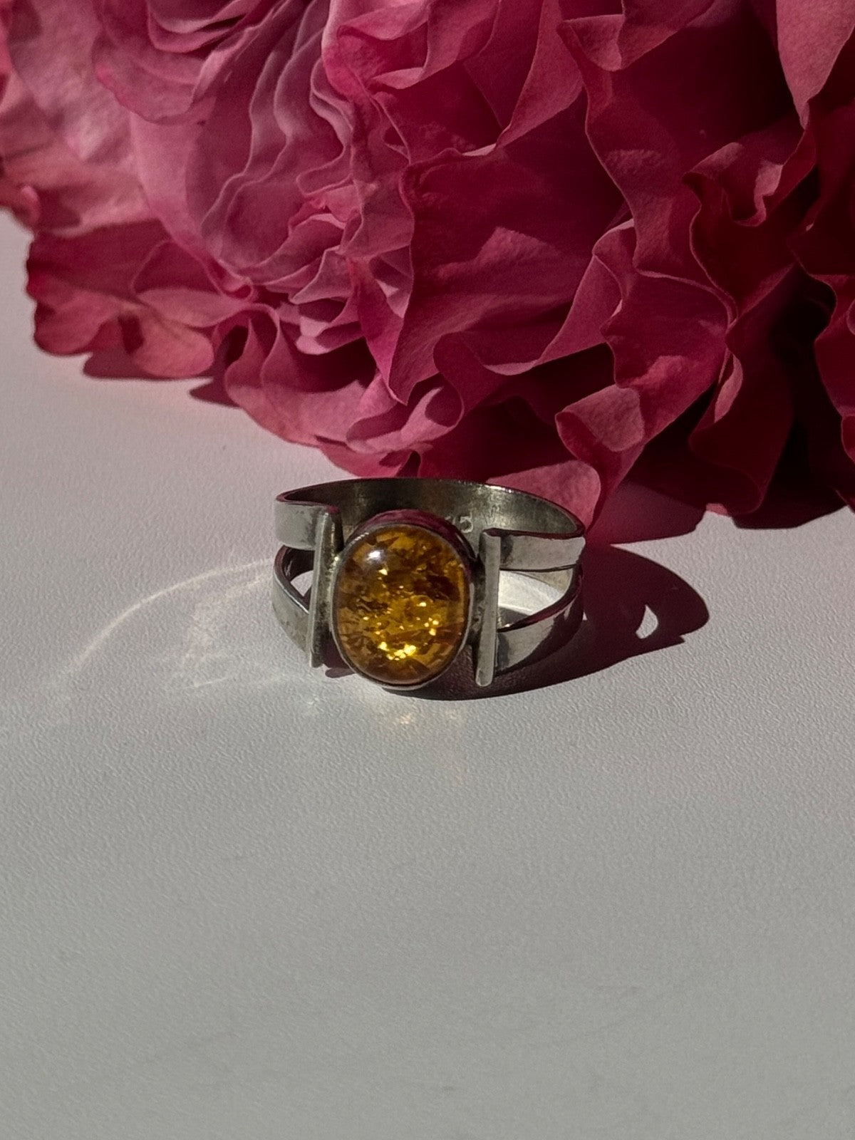 925 Sterling Silver Amber Ring Size 9.5