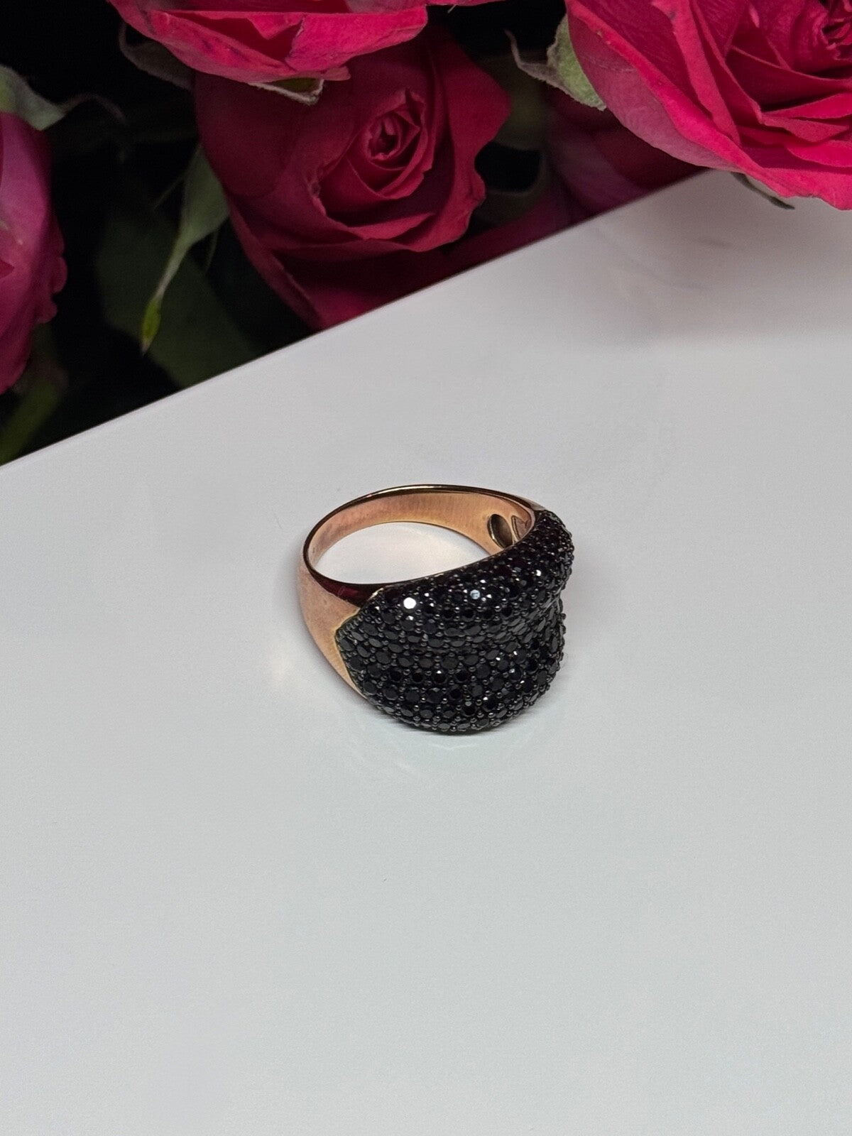925 Sterling Silver Gold Plated Black Spinel Ring Size 8.5
