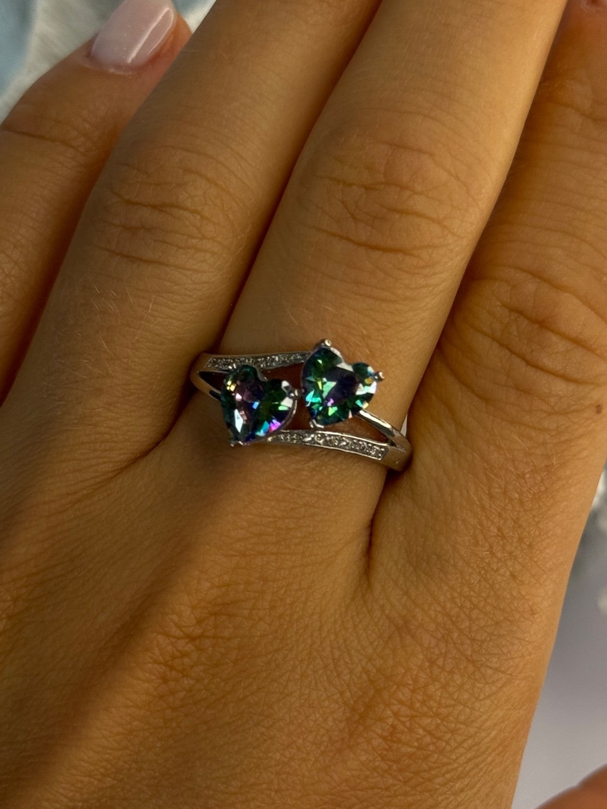 925 Sterling Silver Alexandrite Heart & Beryl Ring Size 10