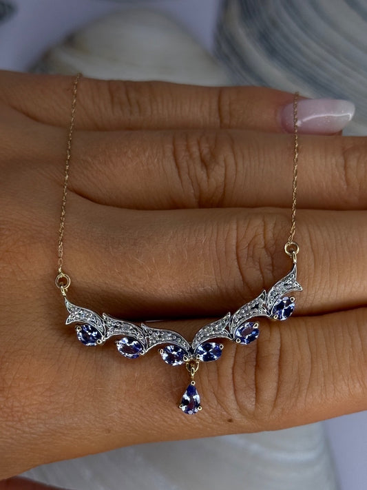 VJL 10K Yellow Gold Tanzanite & Diamond Necklace Length 18 inch