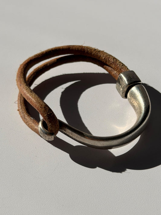 Vintage Brown Leather & 925 Sterling Silver Bracelet
