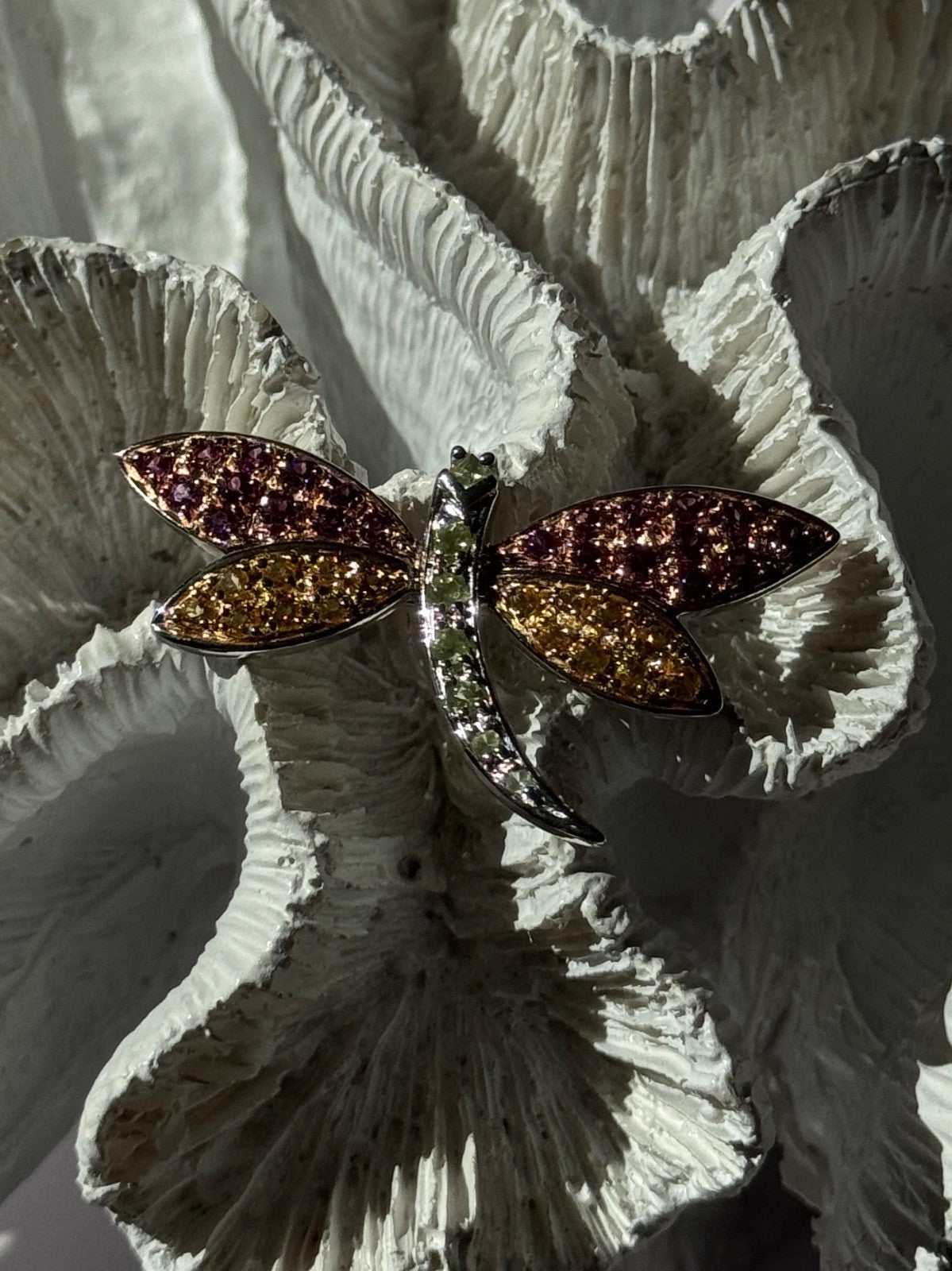 925 Sterling Silver Dragonfly Spinel Brooch