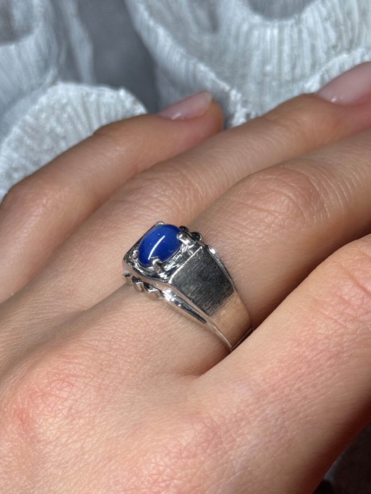 Men's 925 Sterling Silver Star Sapphire Ring Size 8.5