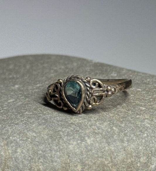 925 Sterling Silver Aquamarine Ring Size 6.5