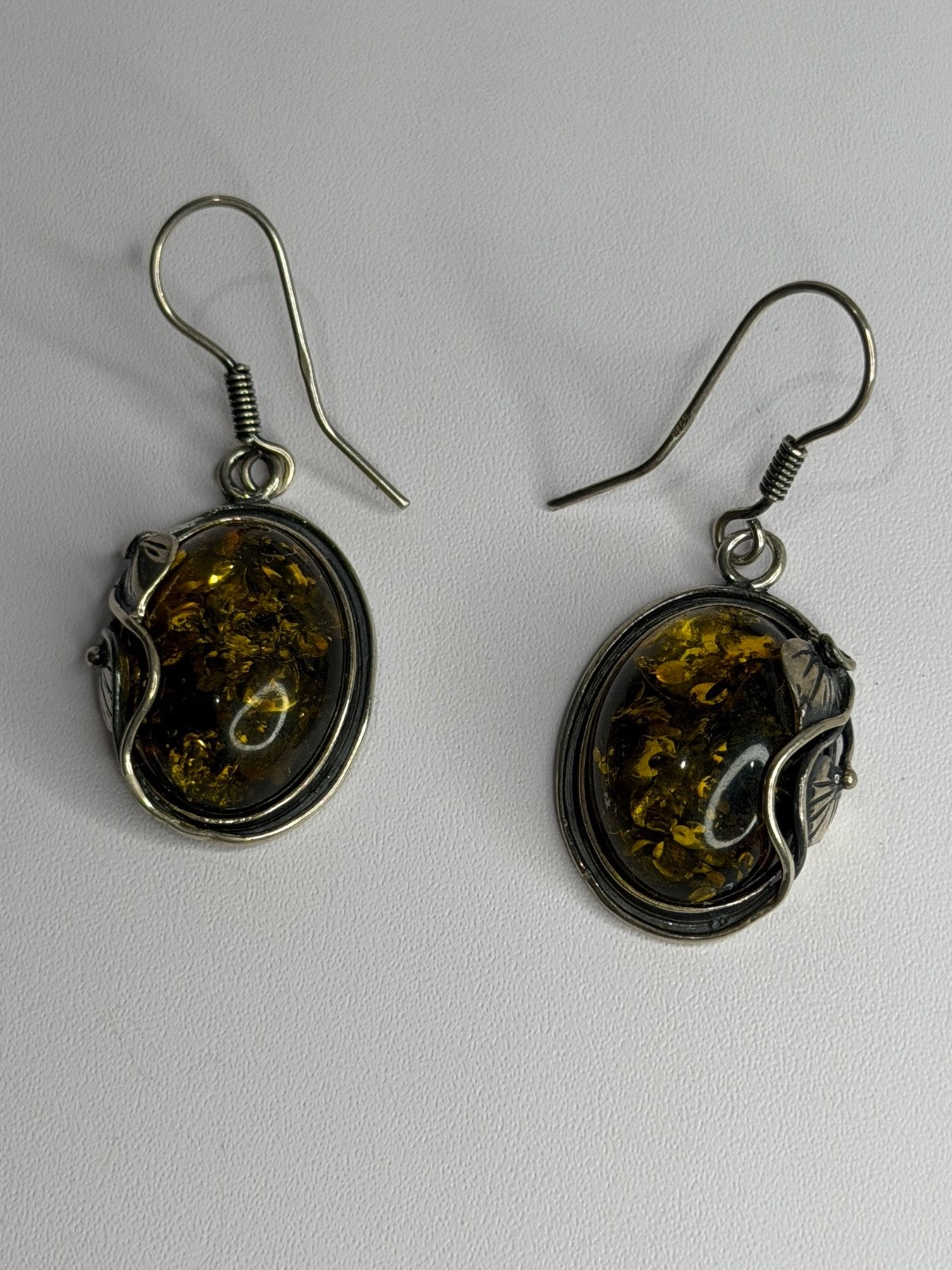 Vintage 925 Sterling Silver Amber Earrings