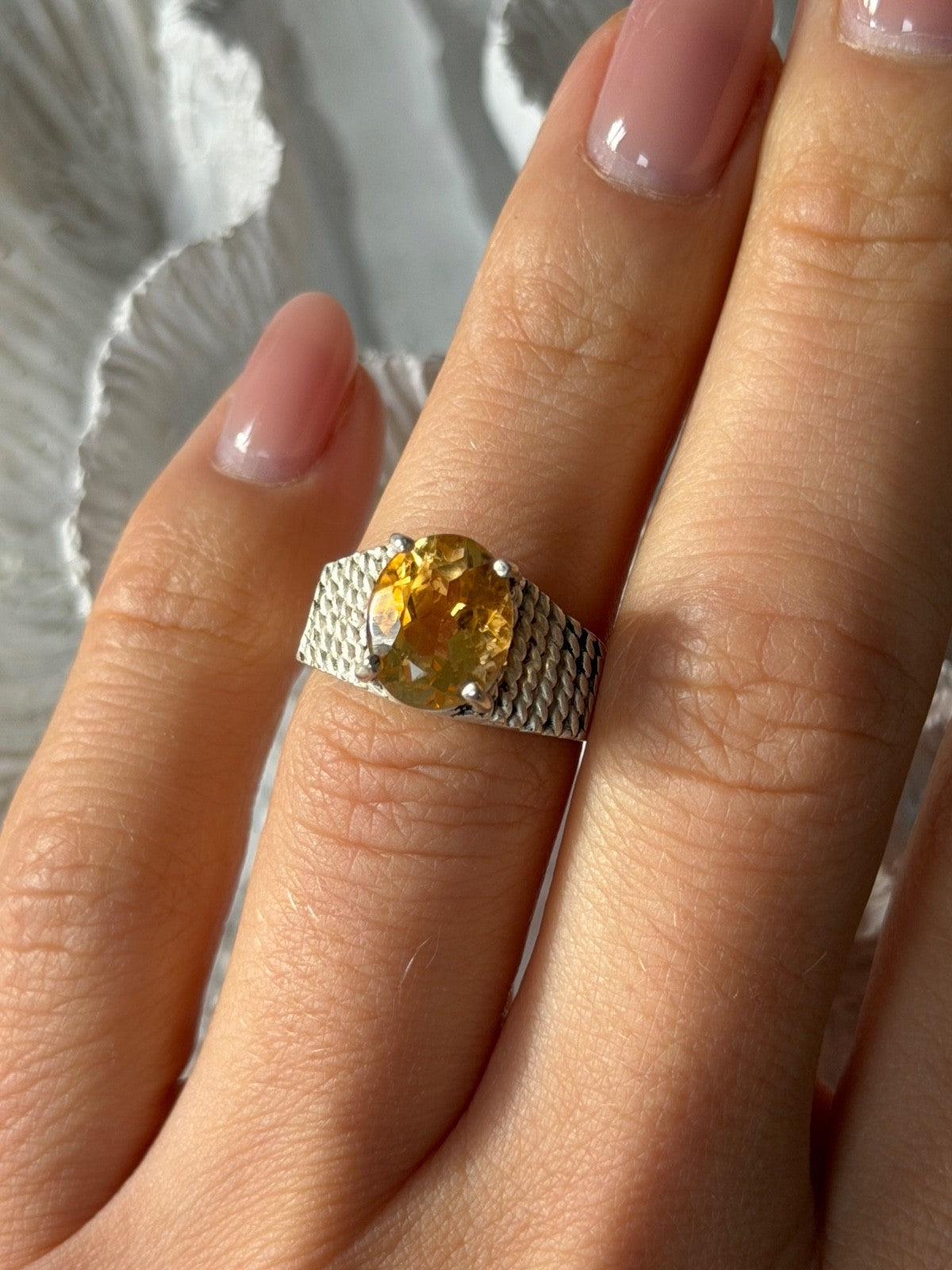 925 Sterling Silver Citrine Ring Size 6