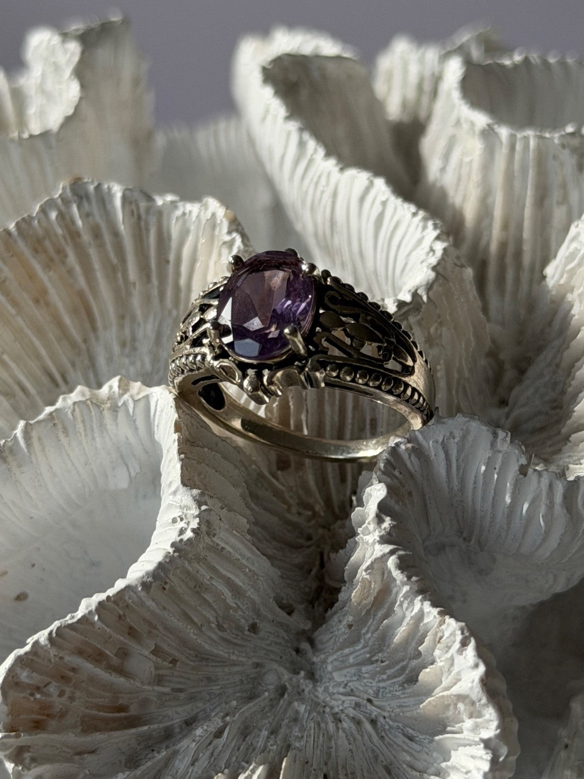 Vintage 925 Sterling Silver Amethyst Ring Size 8