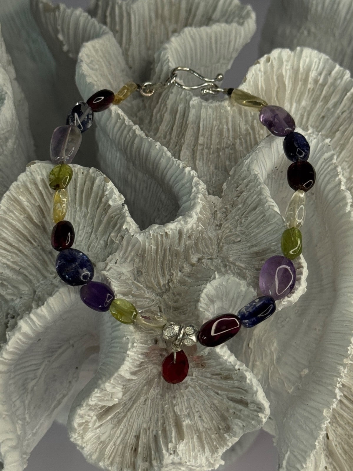 925 Sterling Silver Multi Color Gemstones Bracelet Length 7.5