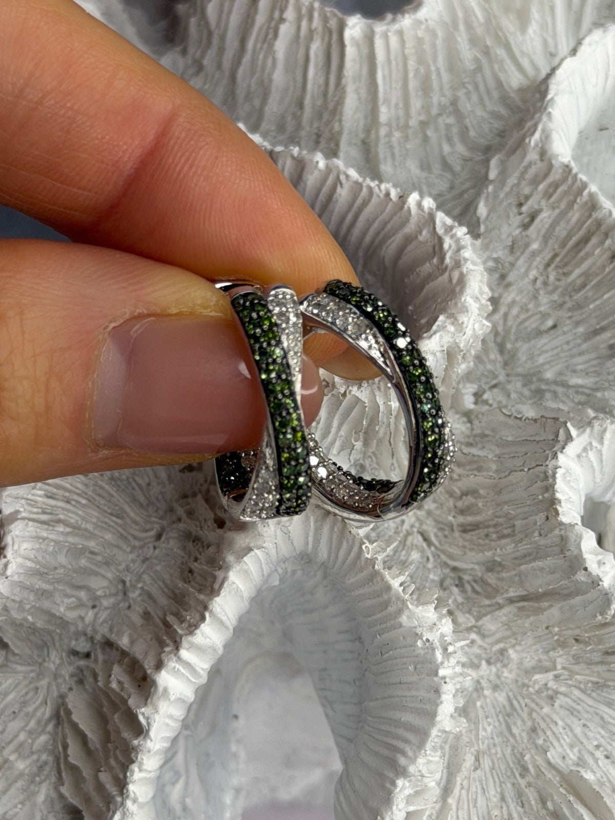 925 Sterling Silver Shiny White & Green Spinel Earrings