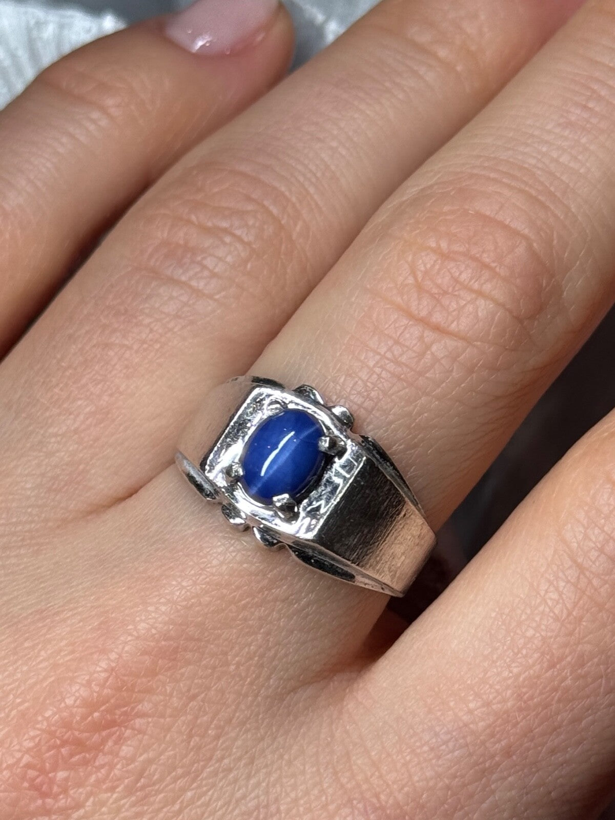 Men's 925 Sterling Silver Star Sapphire Ring Size 8.5
