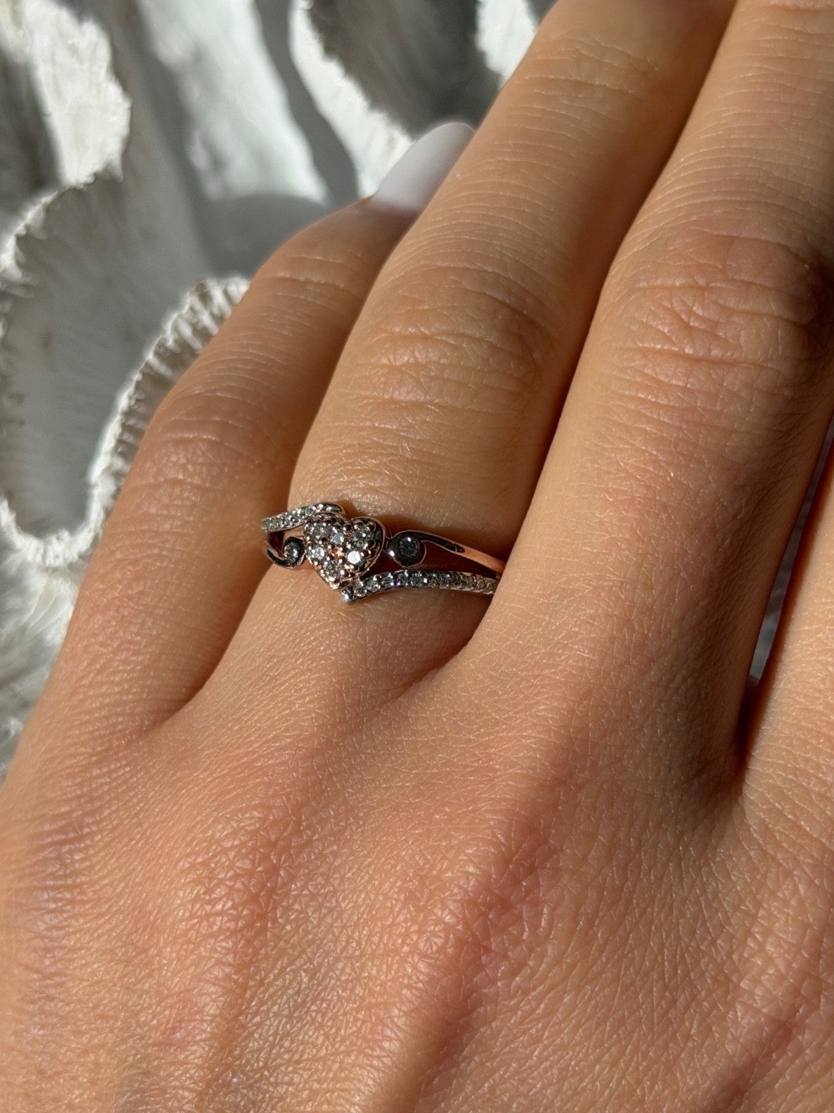 925 Sterling Silver & 10K Rose Gold Colorless Sapphire Ring Size 6